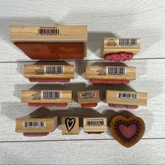 Wood and Rubber Stamp Valentine’s Theme 11 piece set - Picture 13 of 15